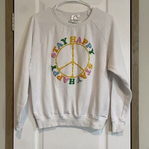 33 revolutions stay happy sweatshirt womens Medium peace sign hippie